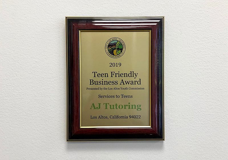 AJ Teen Friendly Business Award Plaque